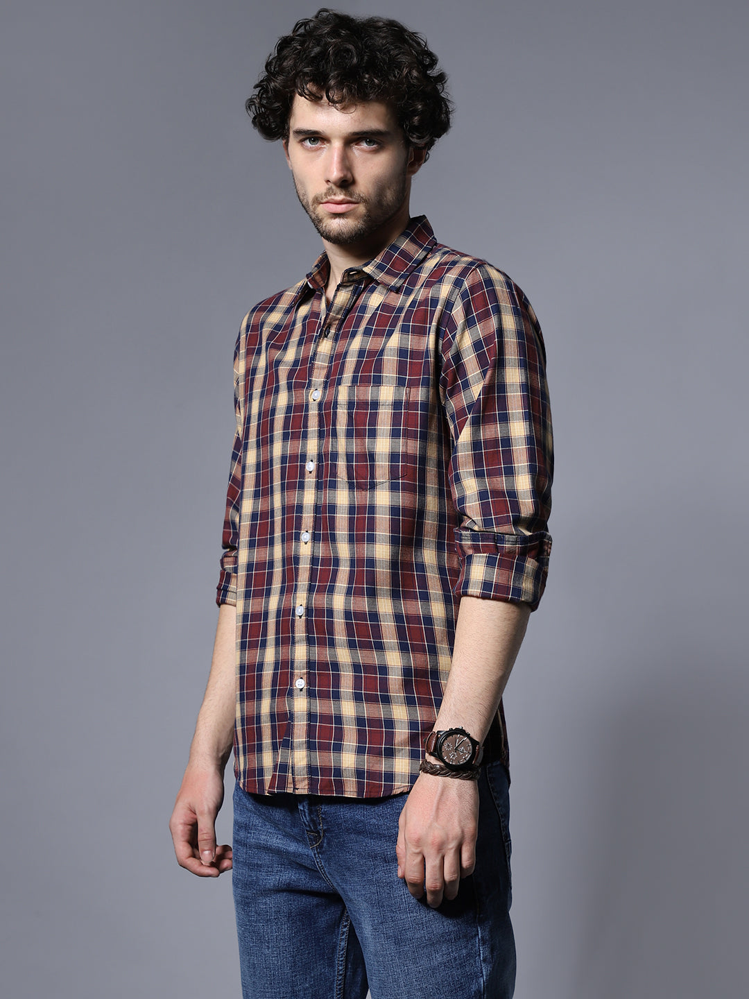 Checked Cotton Spread Collar Opaque Cotton Casual Shirt