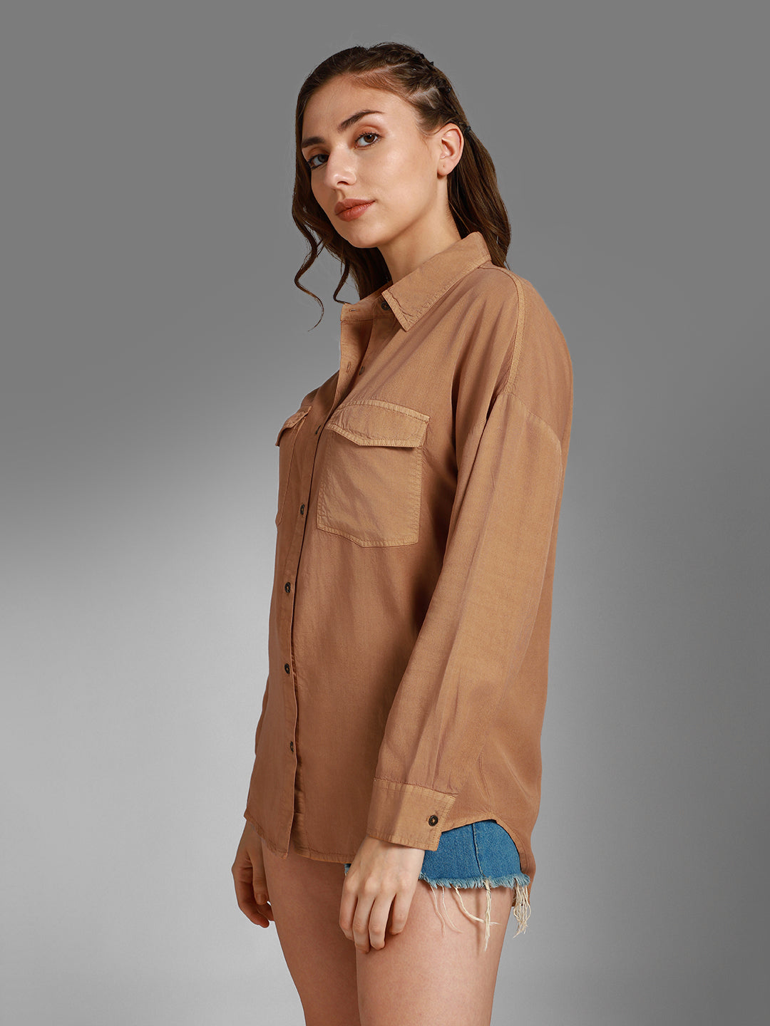 Classic Oversized Spread Collar Long Sleeves Cotton Casual Shirt