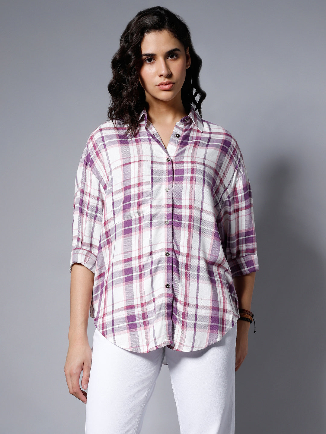 Classic Checked Spread Collar Boxy Fit Pure Cotton Casual Shirt