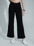 Women Black Wid-Leg Fit High-Rise Jeans