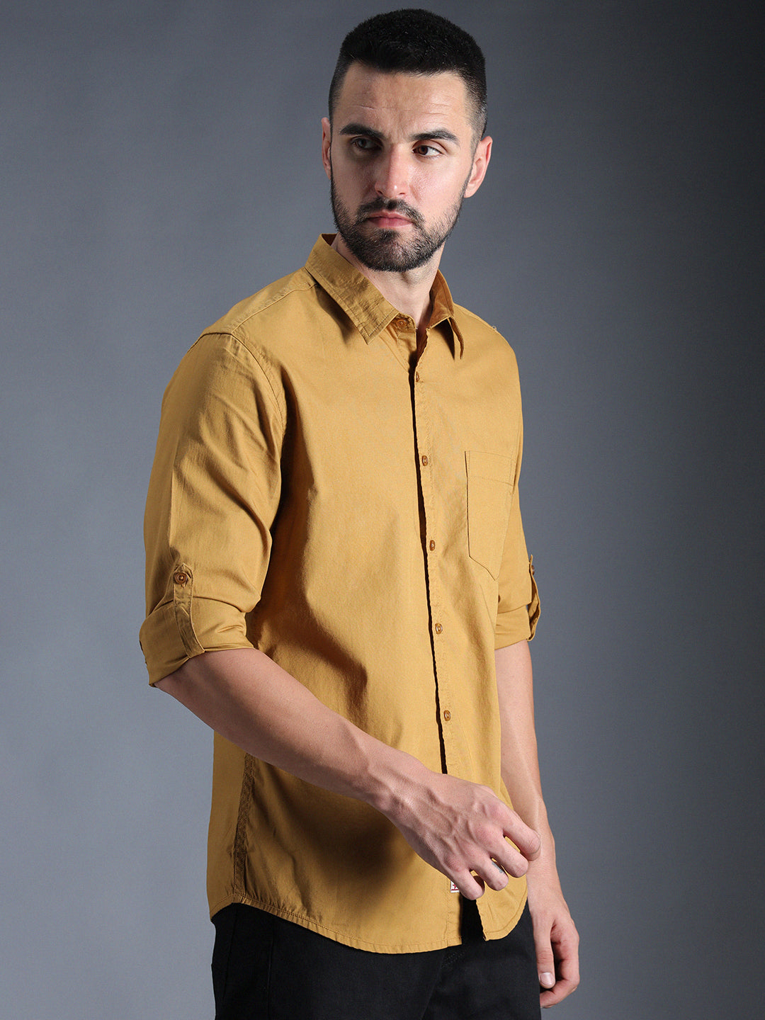 Classic Roll Up Sleeves Pure Cotton Casual Shirt