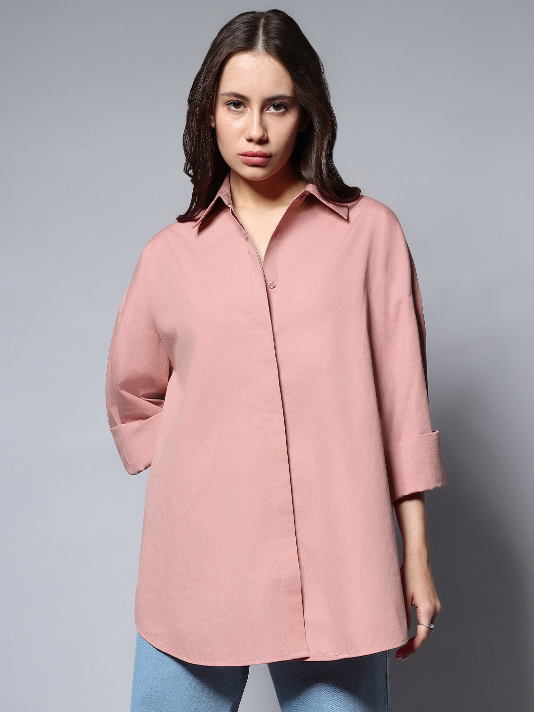 Solid Long Sleeves Oversized Casual Shirt