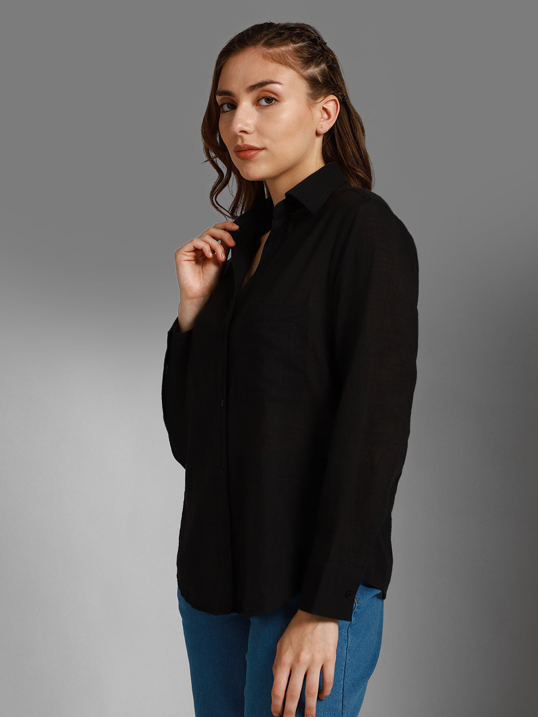 Classic Oversized Spread Collar Long Sleeves Cotton Casual Shirt