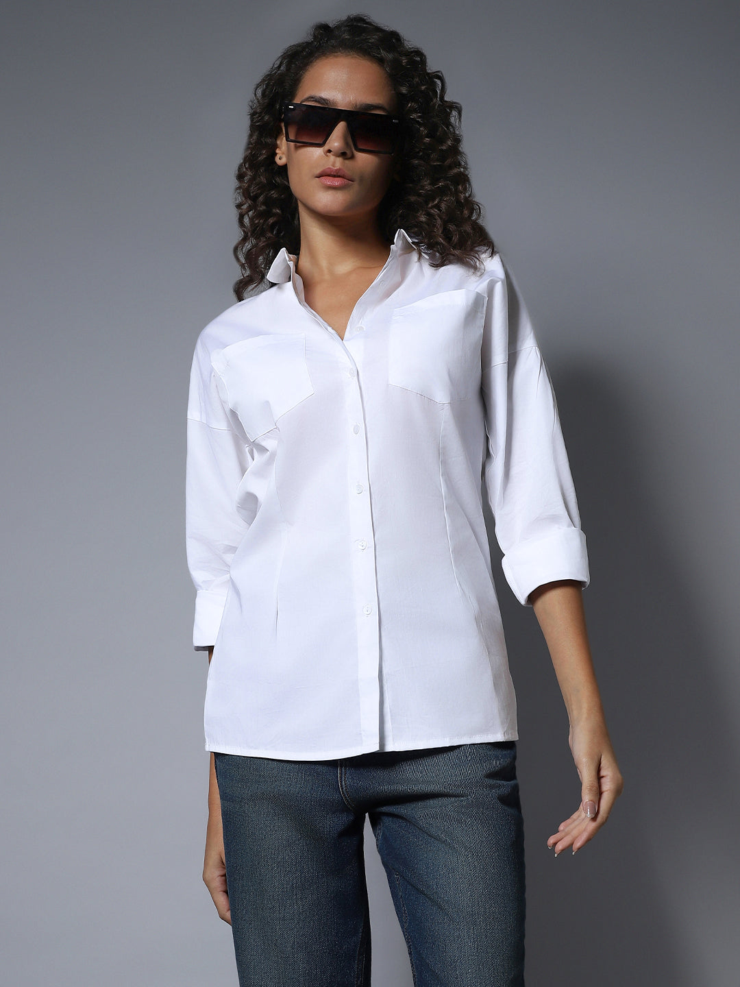 Cotton Spread Collar Long Sleeves Solid Regular Longline Shirts