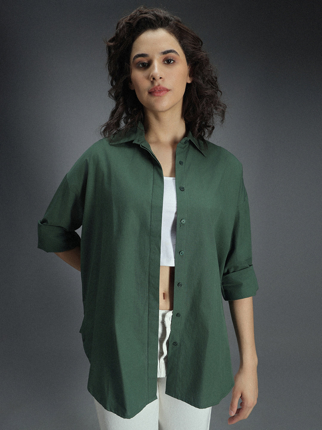 Classic Oversized Spread Collar Long Sleeves Cotton Casual Shirt