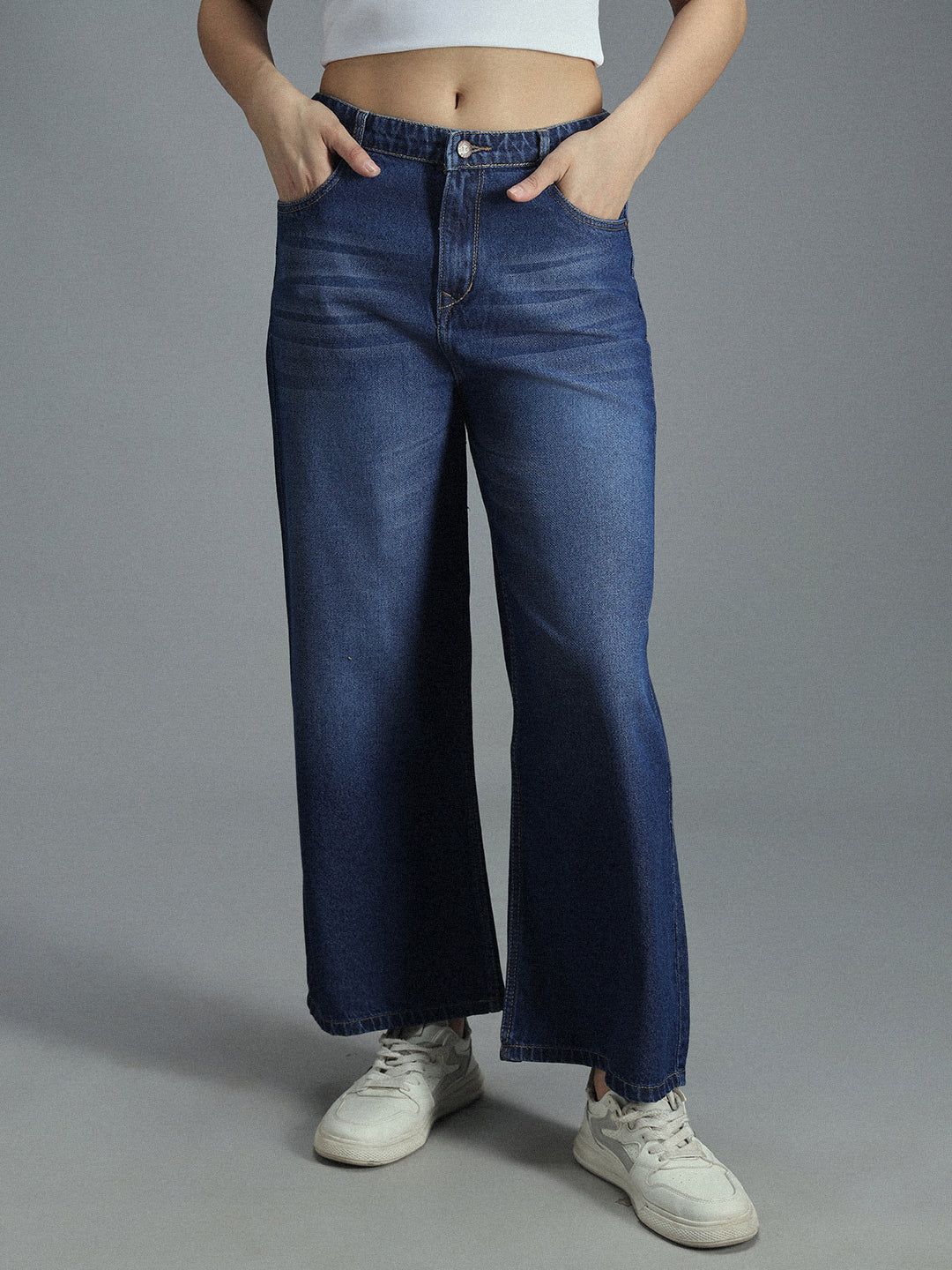 Women 90s Baggy Elasticated waist Band Cotton Jeans