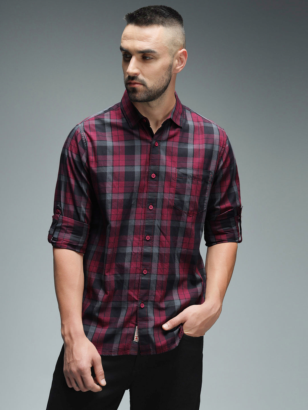 Classic Tartan Checks Spread Collar Long Sleeves Cotton Casual Shirt