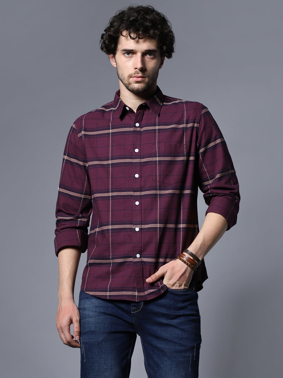 Classic Windowpane Checks Pure Cotton Casual Shirt