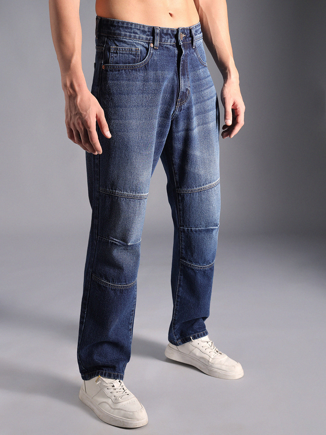 Men Straight Fit Clean Look Light Fade Cotton Jeans