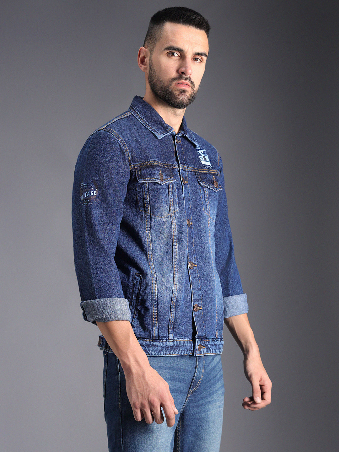 Spread Collar Long Sleeves Denim Jacket