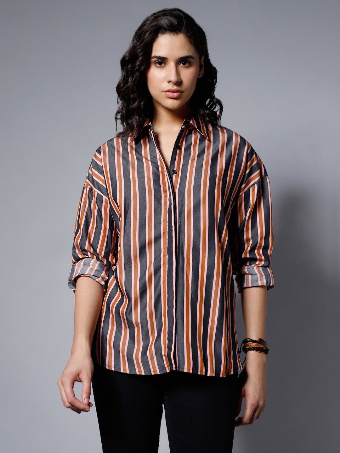 Classic Striped Spread Collar Boxy Fit Pure Cotton Casual Shirt