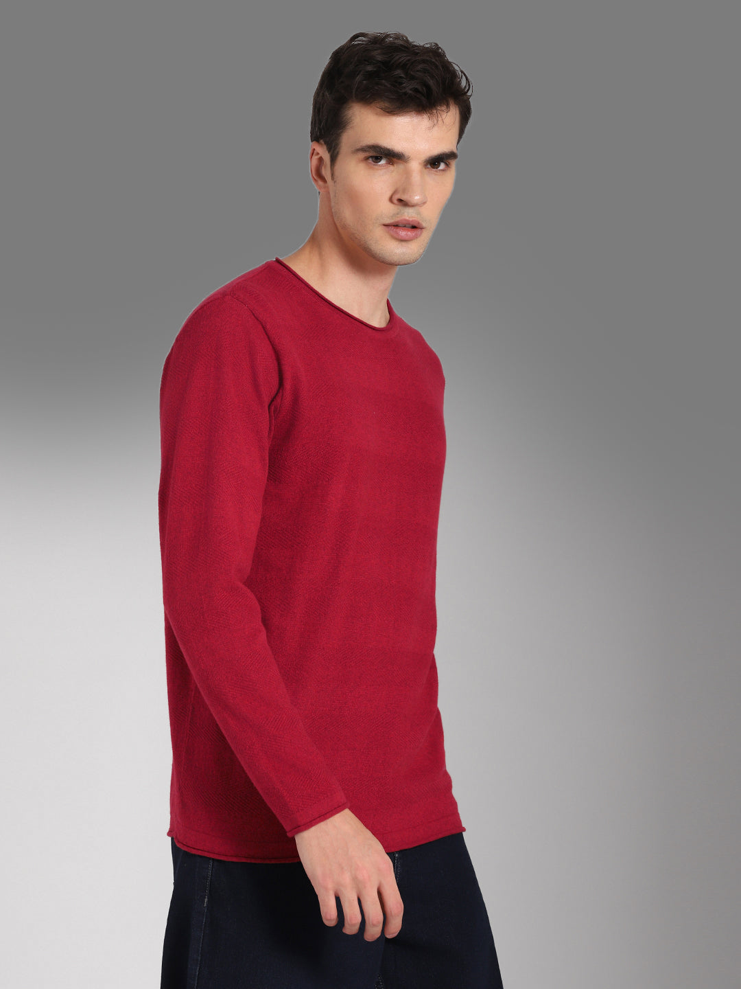 Round Neck Long Sleeves Cotton Pullover Sweater