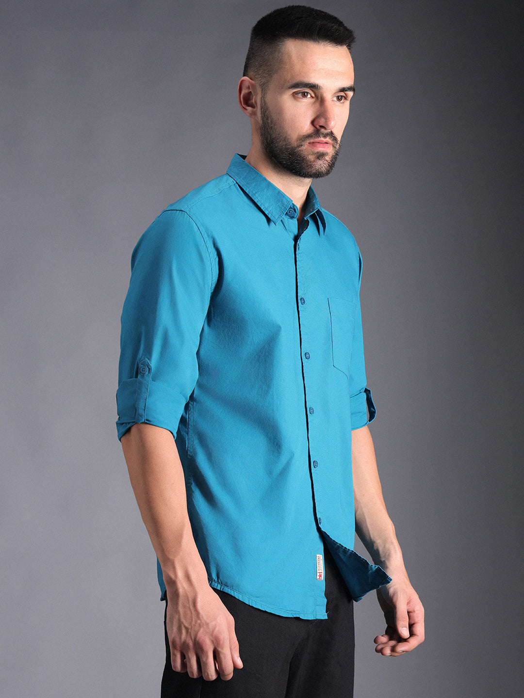 Classic Roll Up Sleeves Pure Cotton Casual Shirt