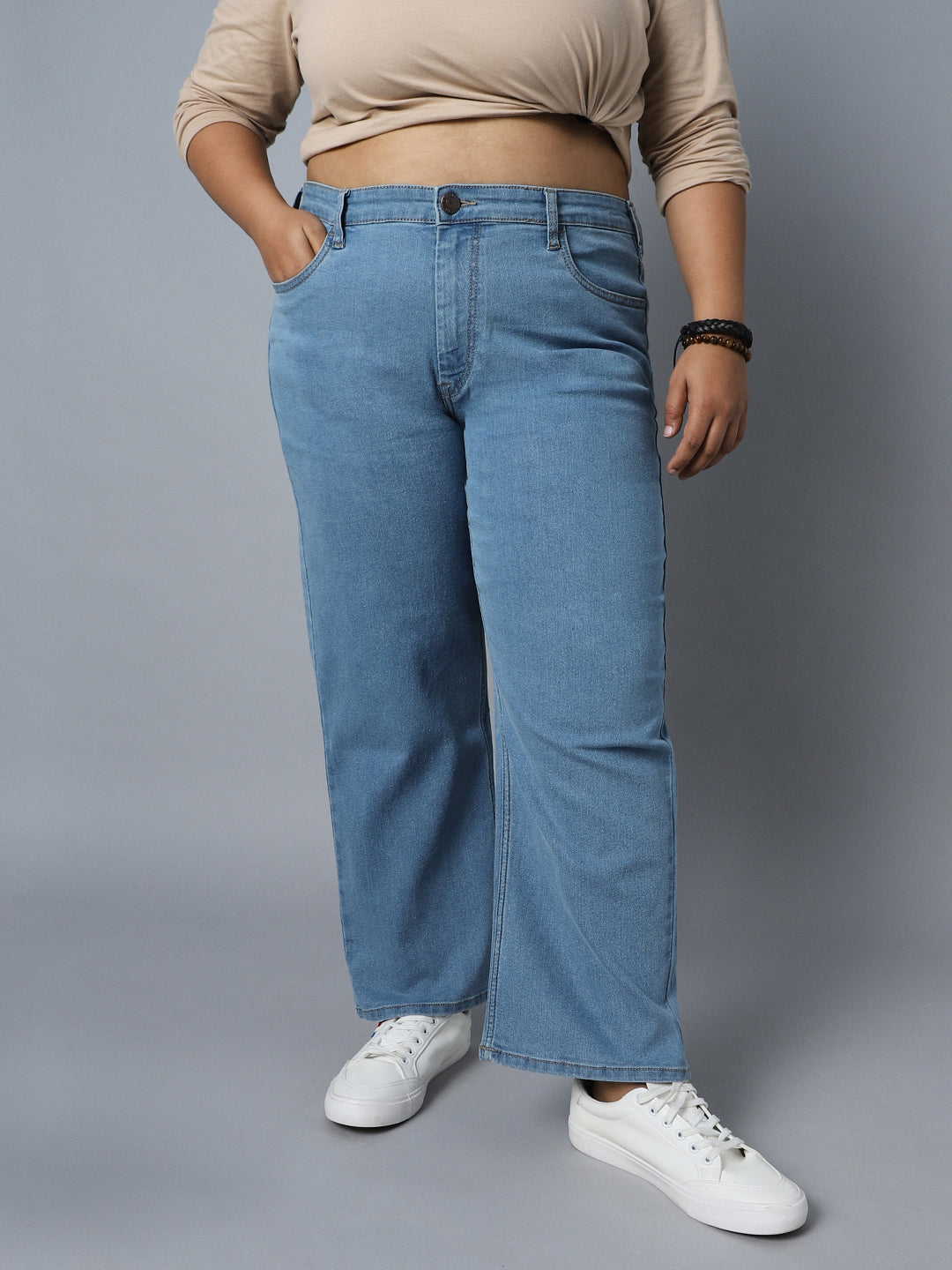 Women Blue Plus Size High-Rise Light Fade Stretchable Jeans