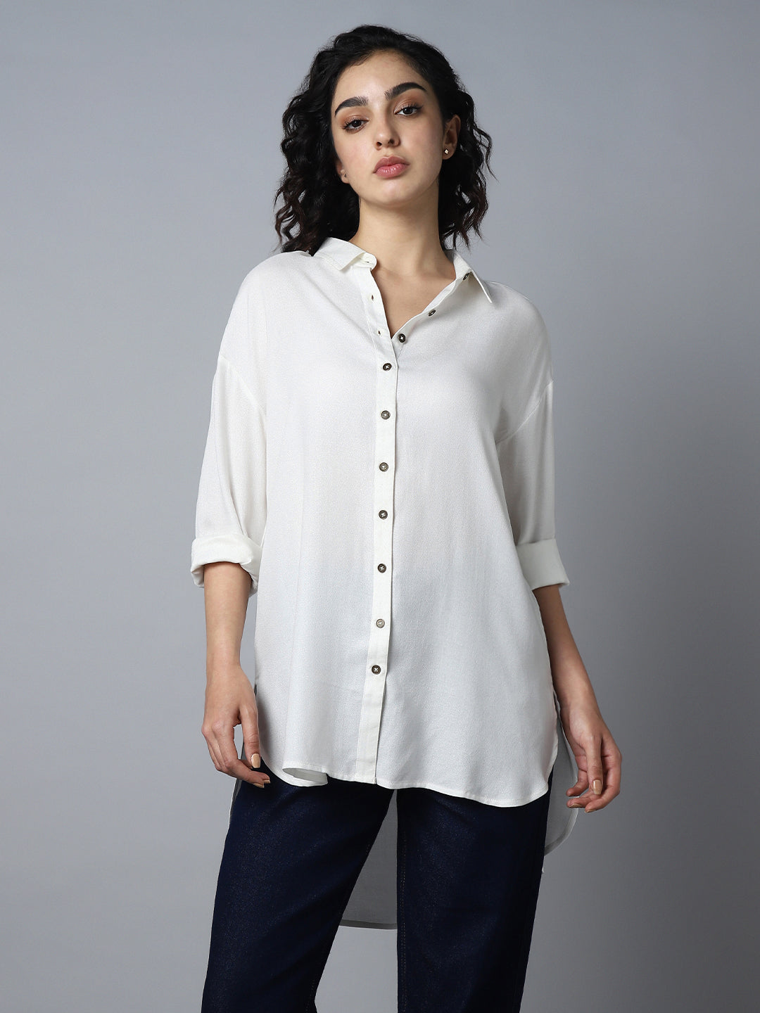 Spread Collar Classic Boxy Opaque Casual Shirt