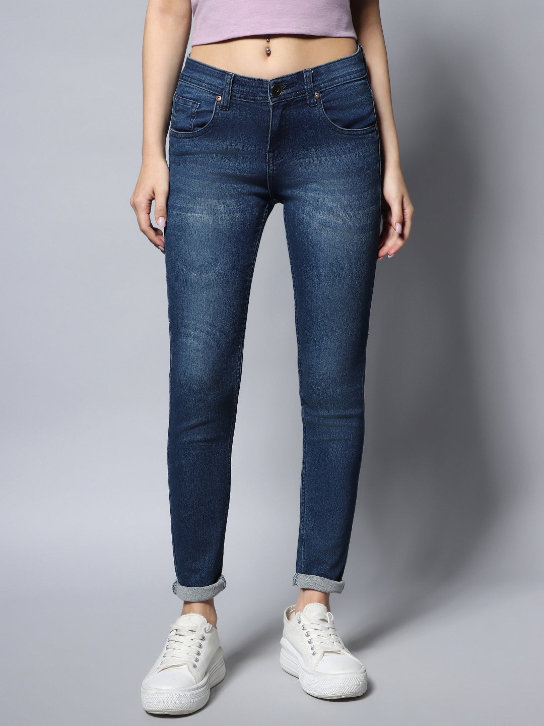 Women Stretch Straight Fit Heavy Faded Jeans