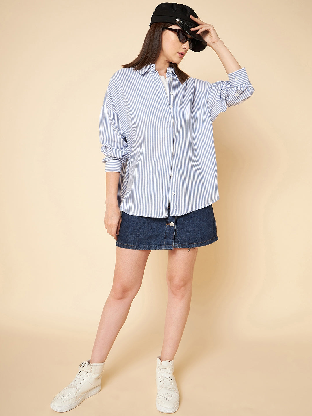 oversized blue striped cotton casual shirt