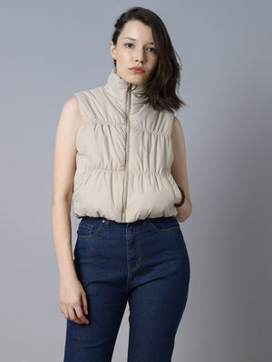 Mock Collar Sleeveless Crop Padded Jacket