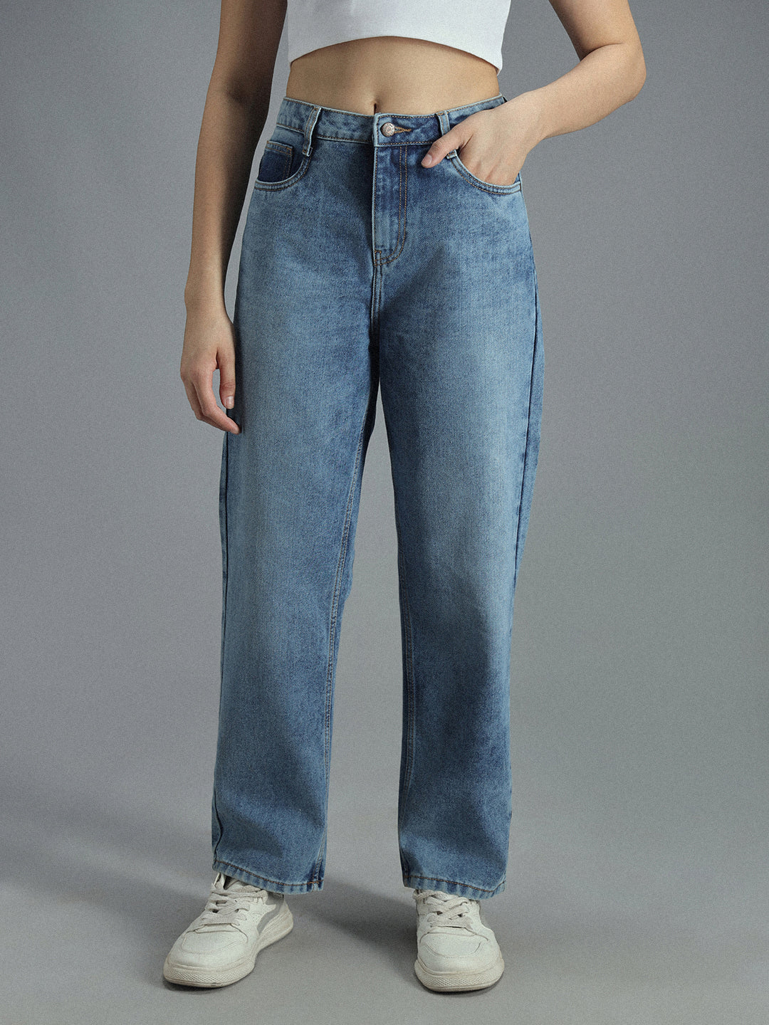 Women 90s Straight High-Rise Non-Stretchable Cotton Jeans