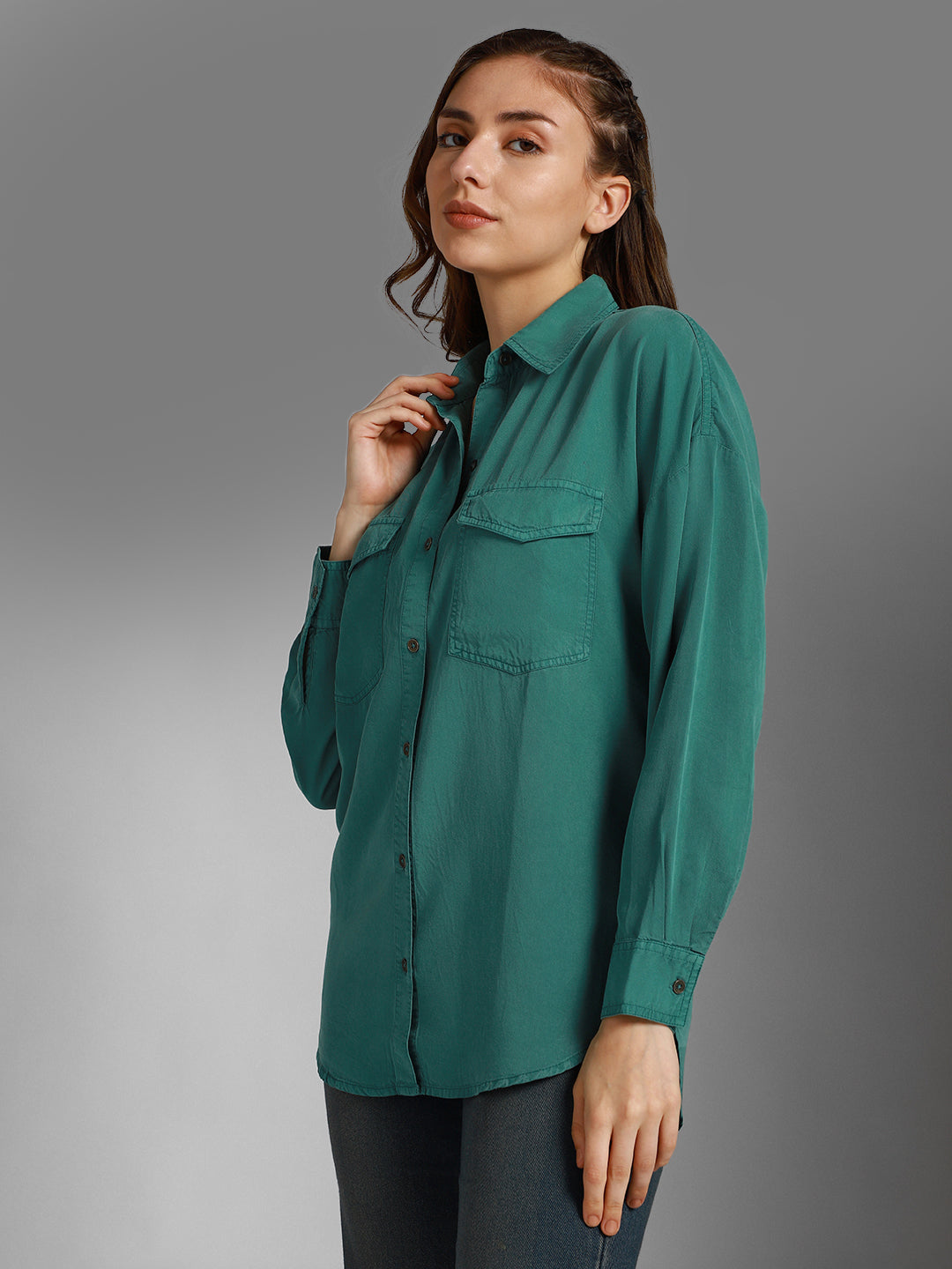 Classic Oversized Spread Collar Long Sleeves Cotton Casual Shirt