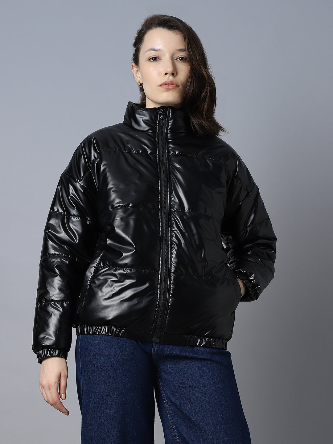 Mock Collar Long Sleeves Puffer Jacket