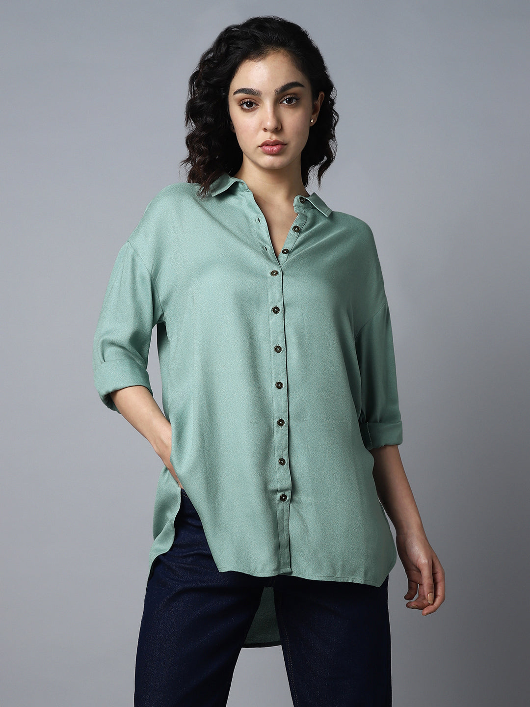 Classic Oversized Spread Collar Long Sleeves Casual Shirt