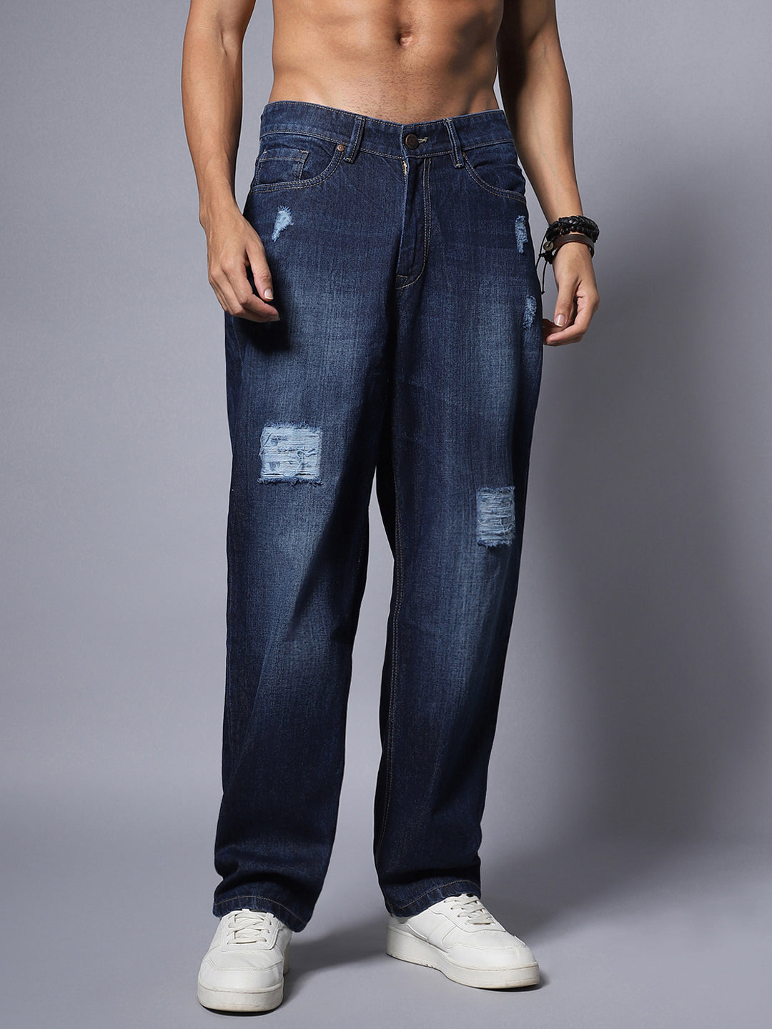 Cotton Loose Wide Leg Mid Rise Jeans