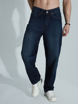 Men Wide Leg Mid-Rise Light Fade Clean Look Cotton Jeans