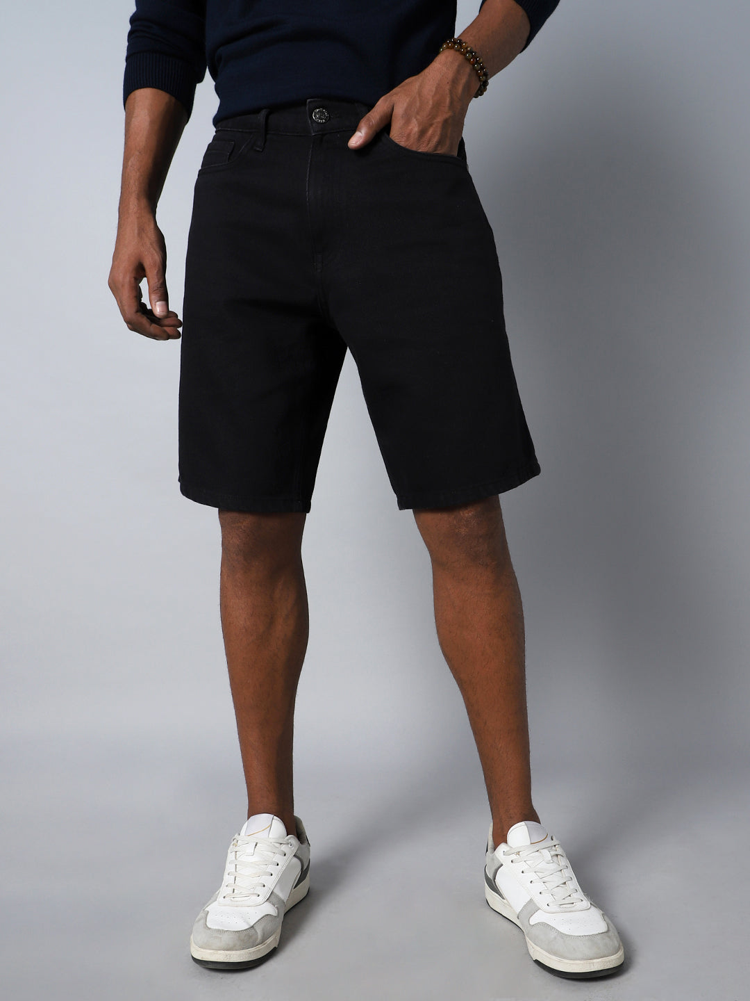 Men Black Loose Fit Denim Shorts