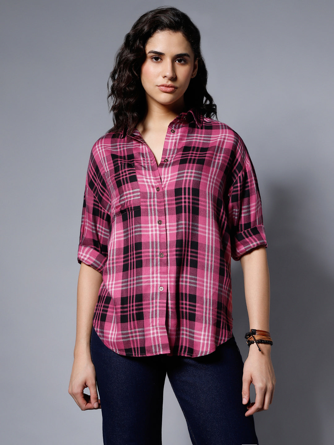 Classic Checked Spread Collar Boxy Fit Pure Cotton Casual Shirt