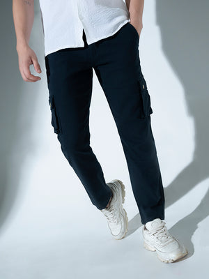 Hubberholme Men Navy Slim Fit Cargo Trousers