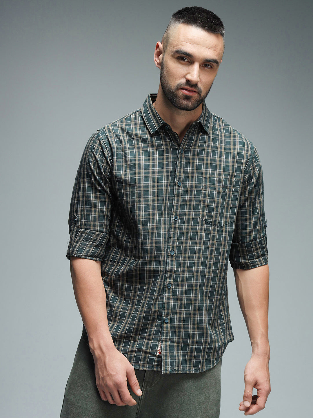 Classic Tartan Checks Spread Collar Long Sleeves Cotton Casual Shirt