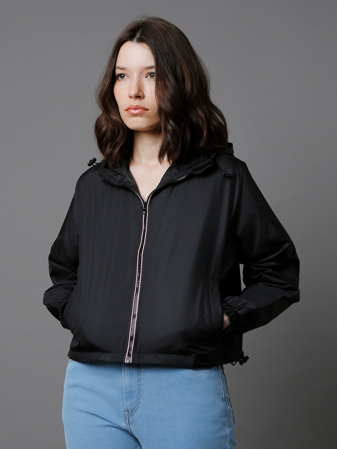 Hooded Neck Long Sleeve Open Front Jacket