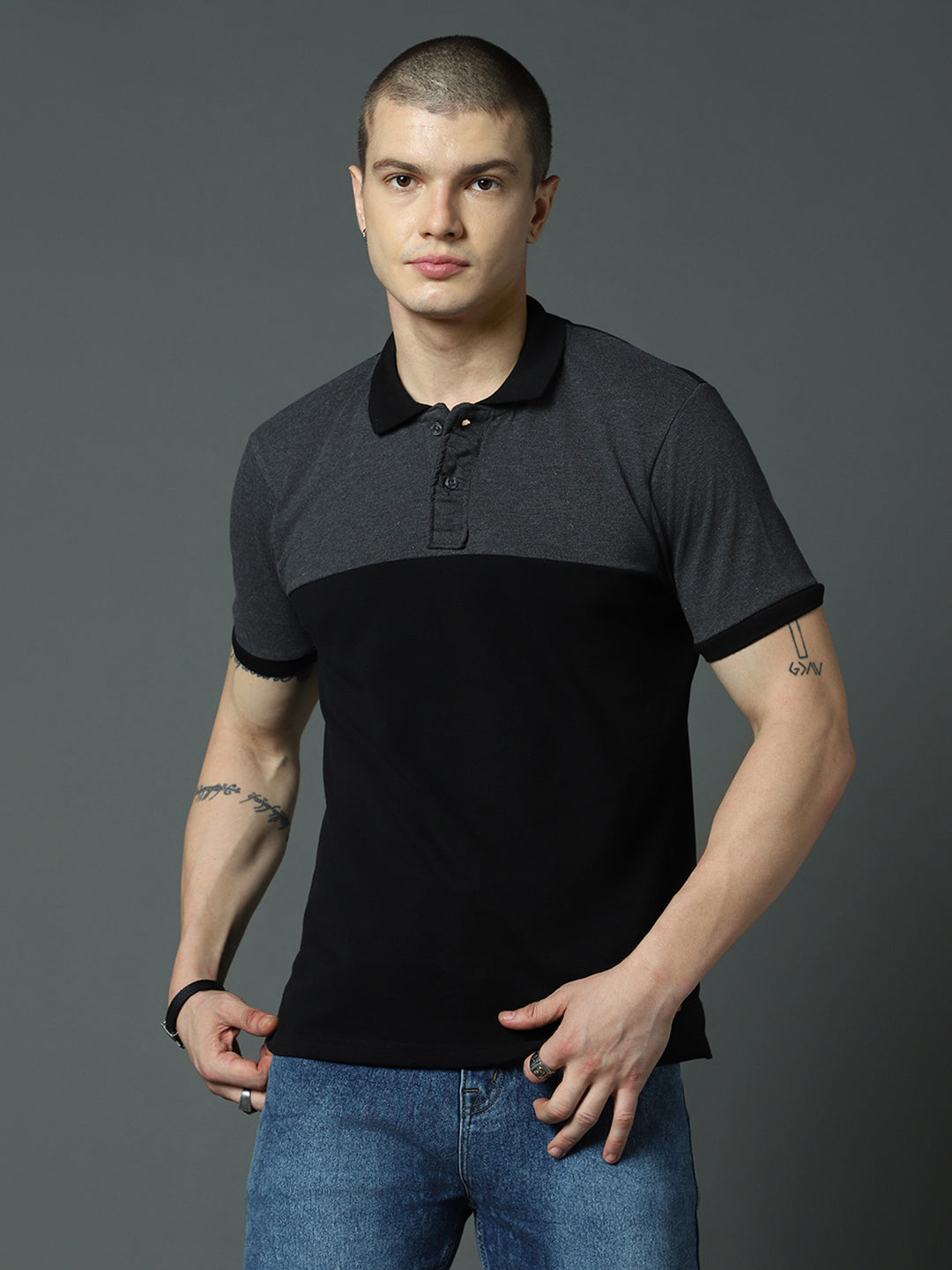 Men Black Polo Collar Regular Pure Cotton T-shirt