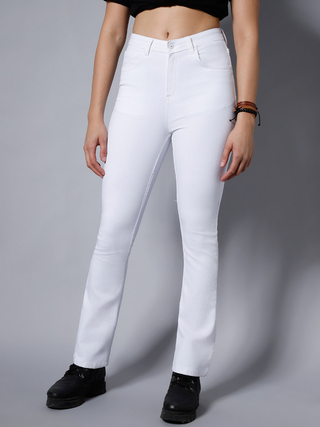 Women White Bootcut High-Rise Clean Look Stretchable Jeans