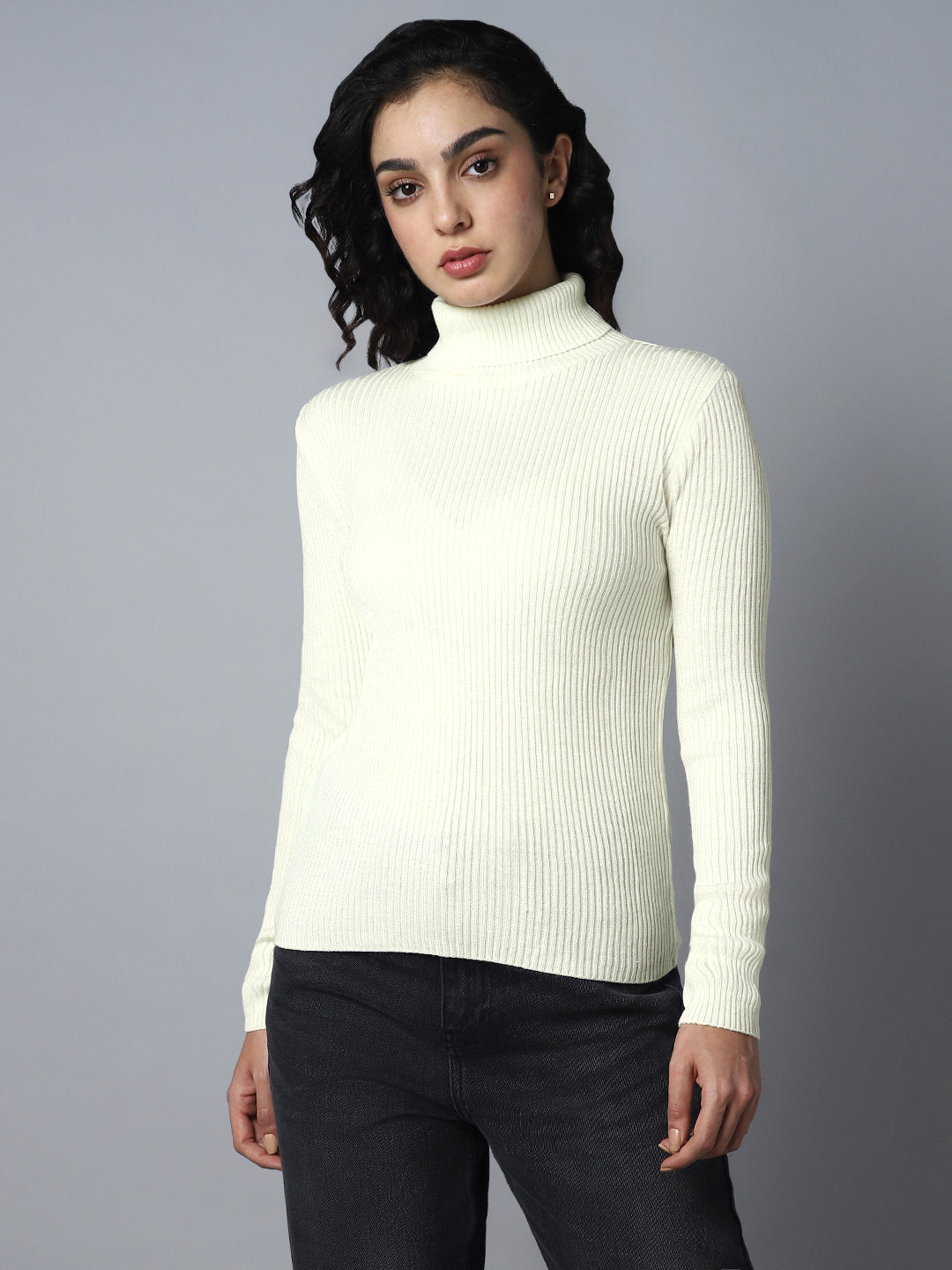 Ribbed Turtle Neck Long Sleeves Acrylic Pullover Sweaters