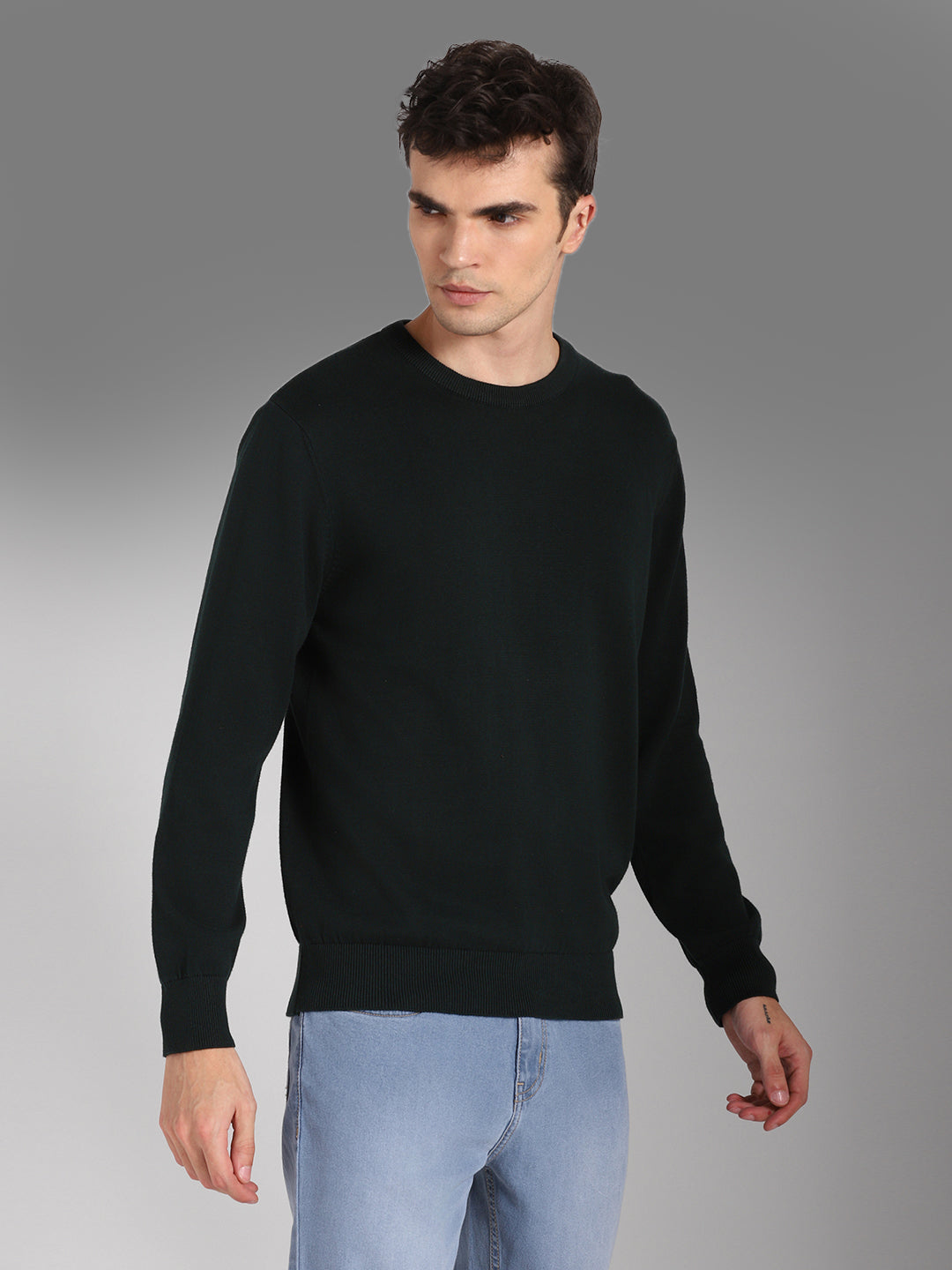 Round Neck Long Sleeves Cotton Pullover Sweater