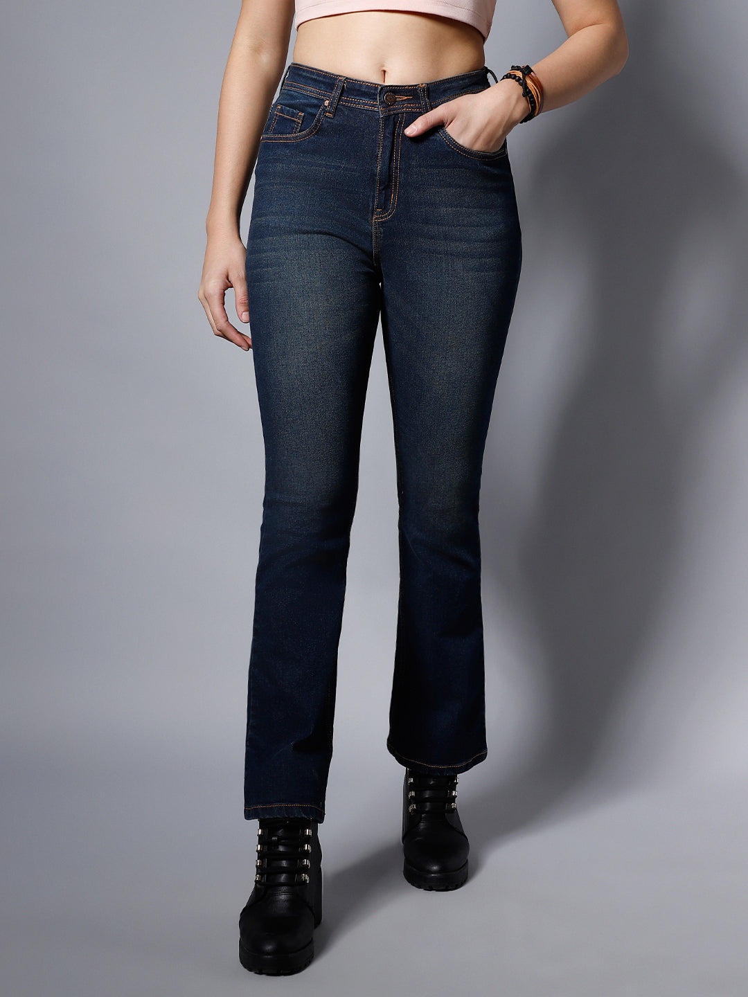 Women Blue Bootcut High-Rise Light Fade Stretchable Jeans