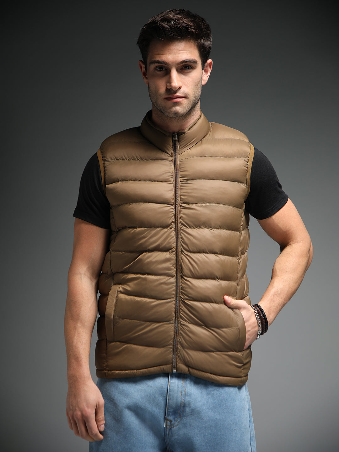 Mock Collar Sleeveless Puffer Jacket