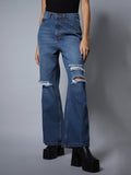 Women Non Stretch Flare Fit High Distress Jeans