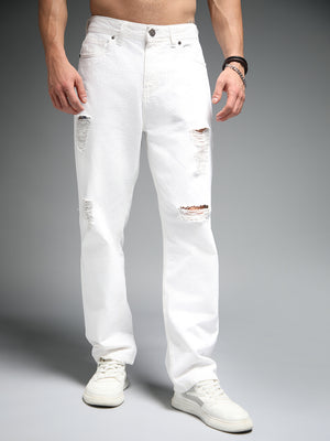 Men 90s Straight Fit Mid-Rise Mildly Distressed Cotton Jeans