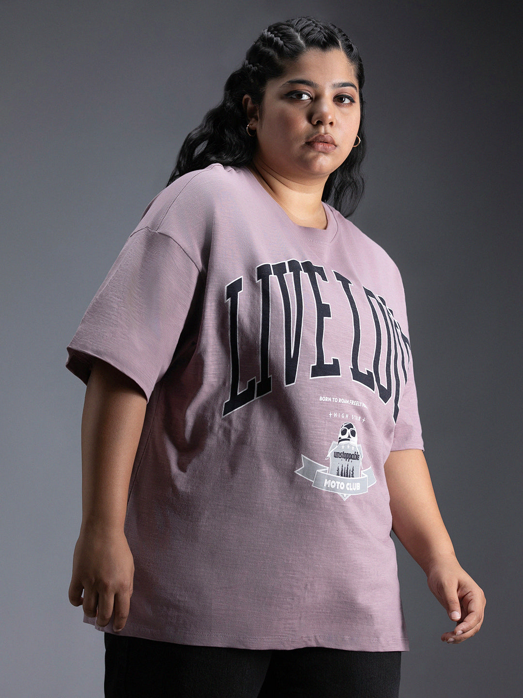 Plus Size Typography Printed Drop-Shoulder Sleeves Oversized T-Shirt