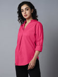 Cuffed Sleeves Pure Cotton Shirt Style Top