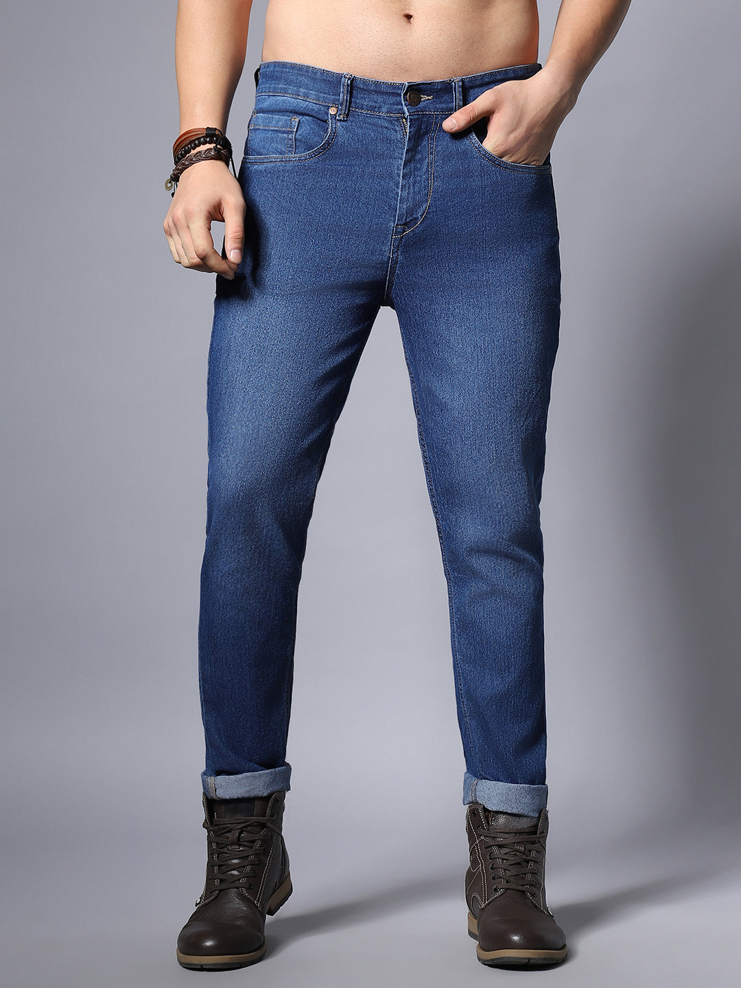 Men Straight Fit Clean Look Stretchable Jeans