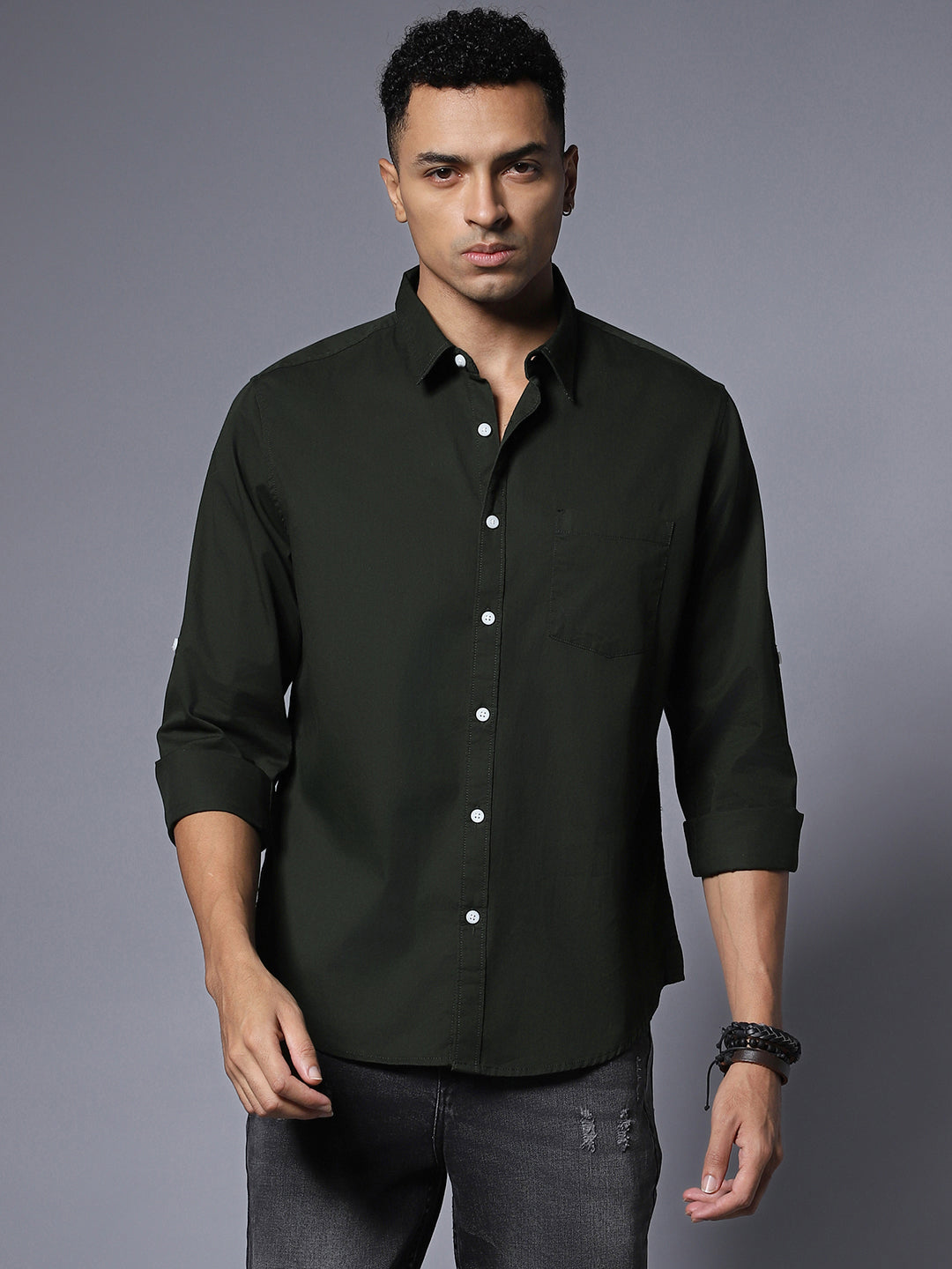 Solid Pure Cotton Casual Shirt