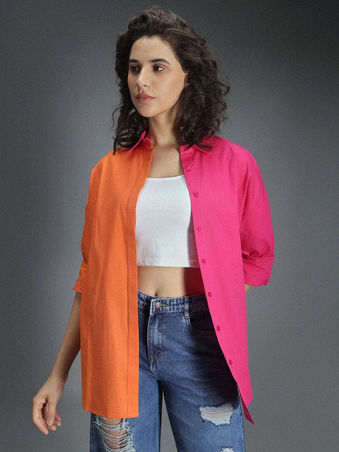 Classic Colourblocked Oversized Pure Cotton Casual Shirt