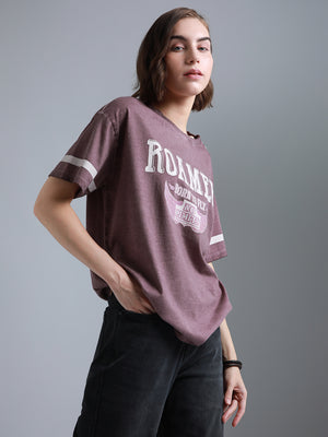 Typography Printed Round Neck Short Sleeves Cotton Oversized T-shirt