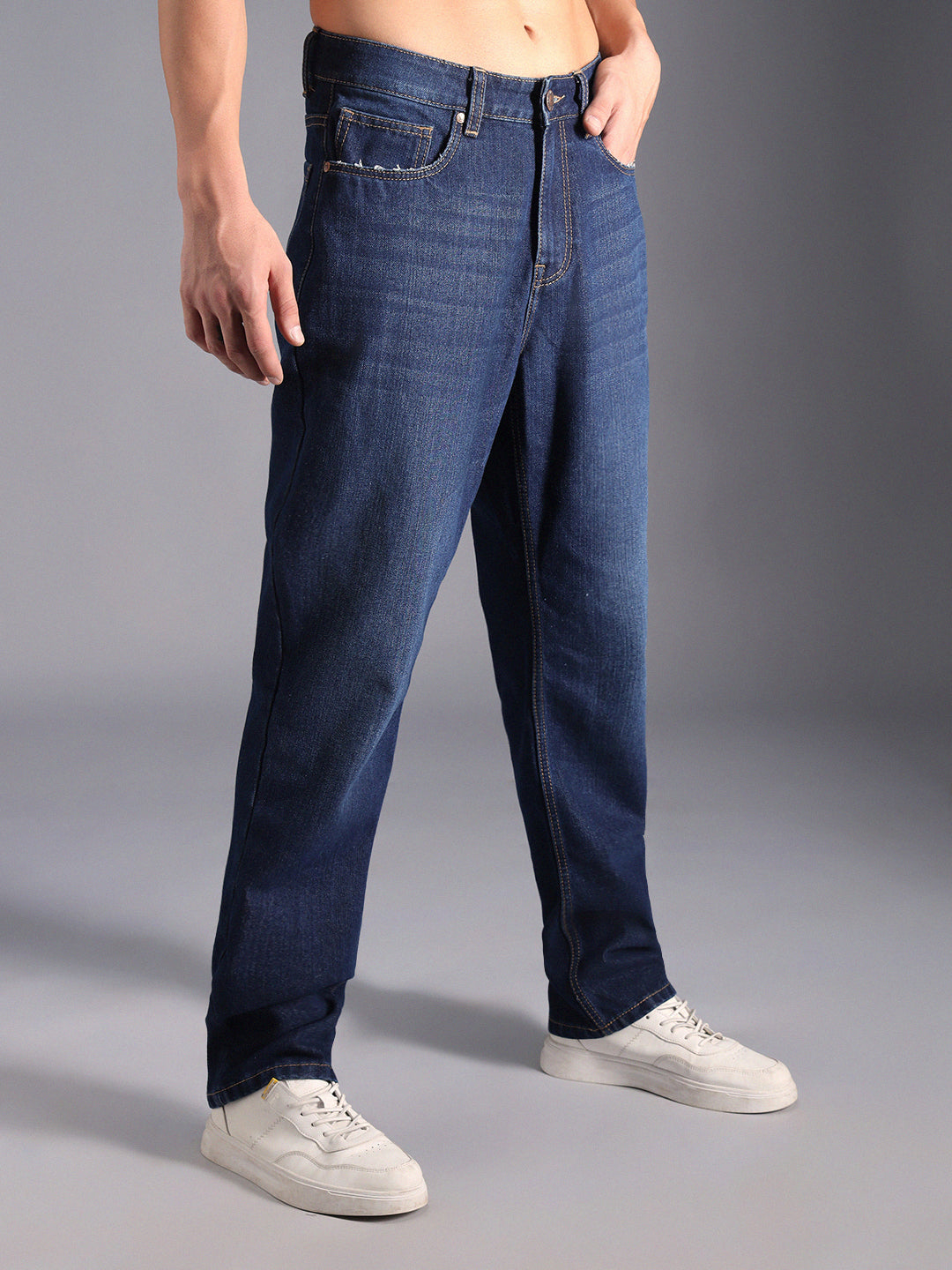 Men Mid Rise Straight Fit Light Fade Pure Cotton Jeans