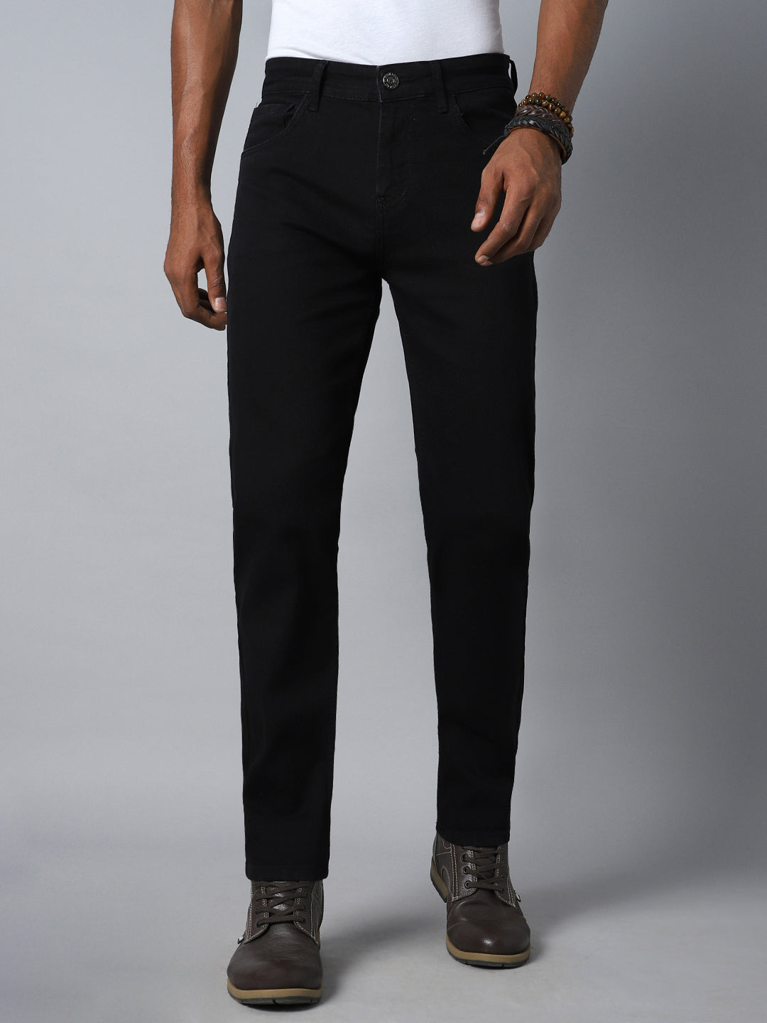 Men Black Straight Fit Stretchable Jeans