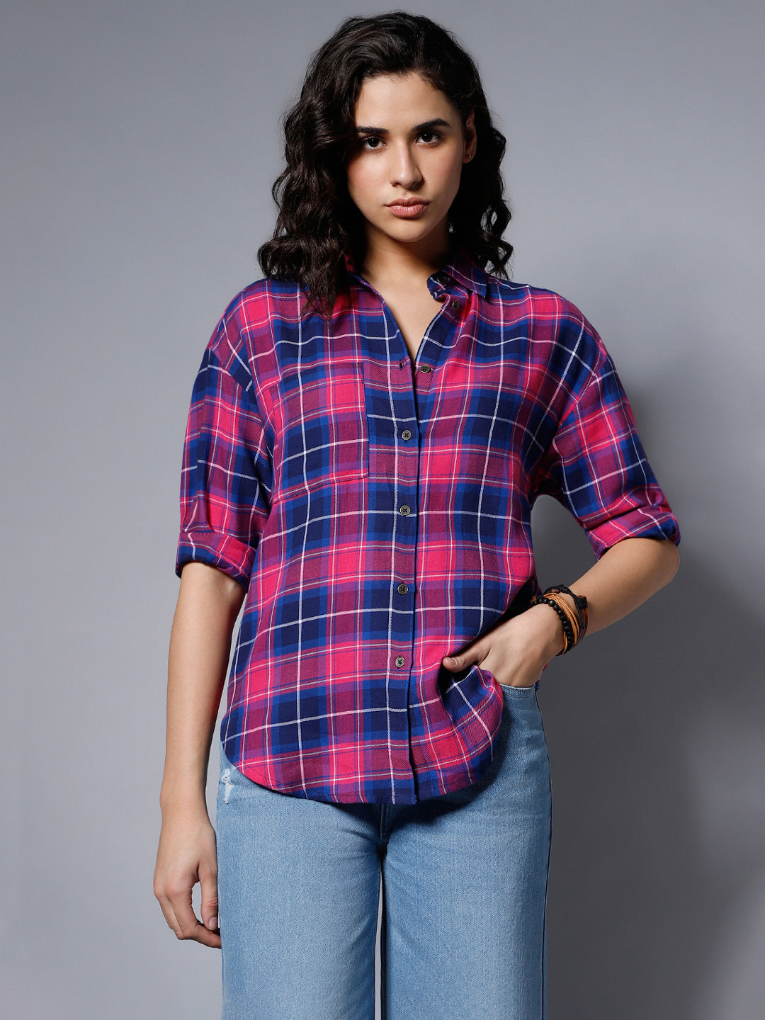 Classic Checked Spread Collar Boxy Fit Pure Cotton Casual Shirt